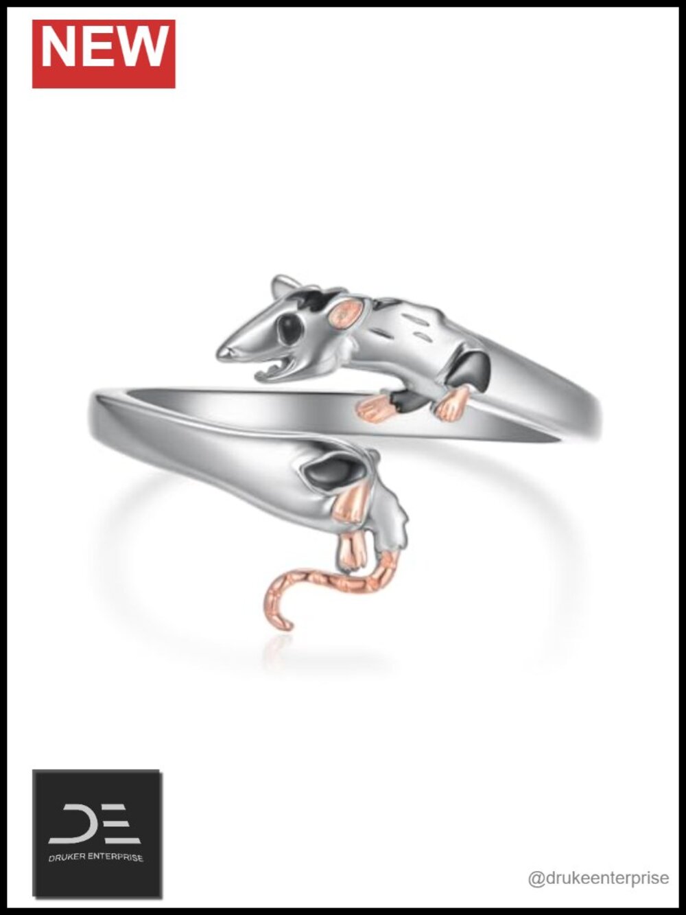925 Sterling Silver Adjustable Animal Ring Possum Opossum Gift